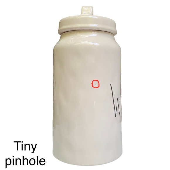 Rae Dunn WOOF Canister Dog Treat Jar White Black Letters Dimples NWT 2017 OG - Picture 6 of 14